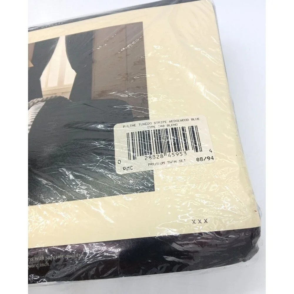 Vtg Martex Tuxedo Stripe Wedgewood Blue 180 Percale No Iron Twin Sheet Set NIP